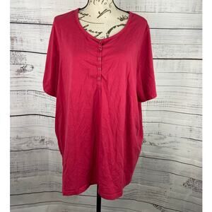 Catherines Suprema Collection Shirt Womens 1X Pink Short Sleeves Cotton Stretch